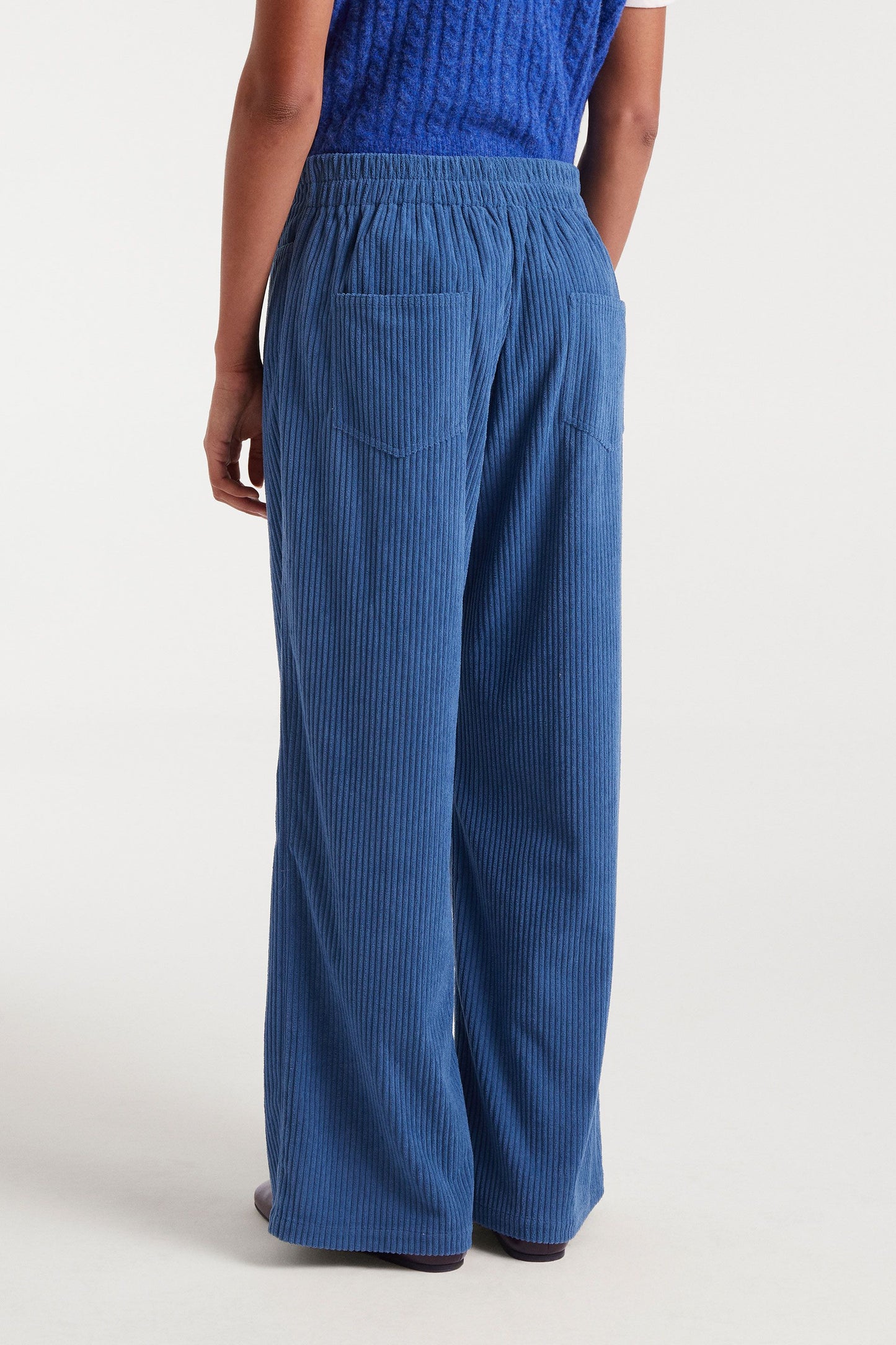 Blue Elasticated Corduroy Straight Pants