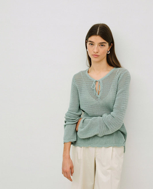 Iight Green Openwork Jumper With Tie