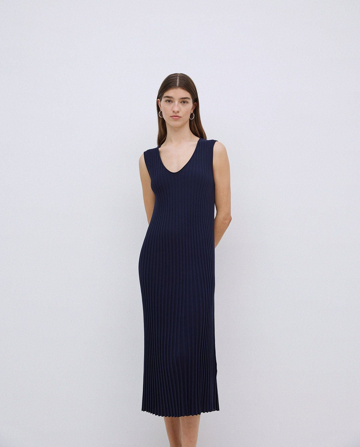 Navy Blue Long Flared Camisole Dress
