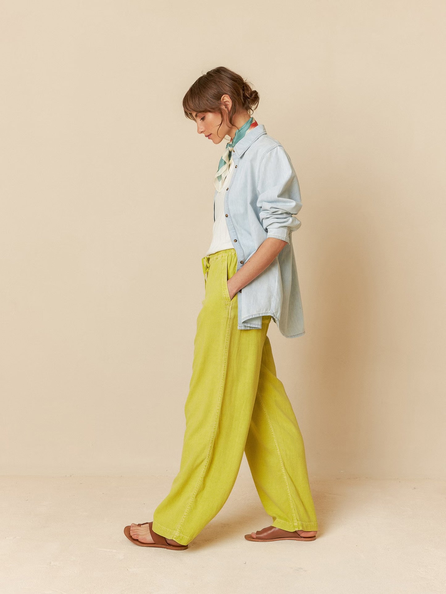 Green Wide Leg Linen Trousers
