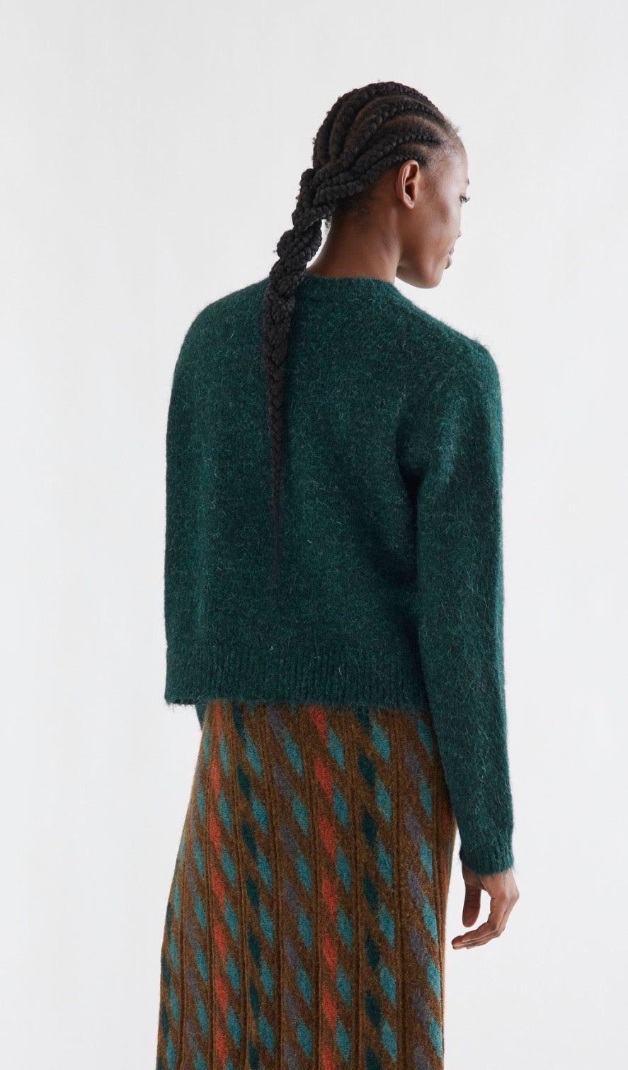 Dark Green Knit Cardigan with Light Green Buttons