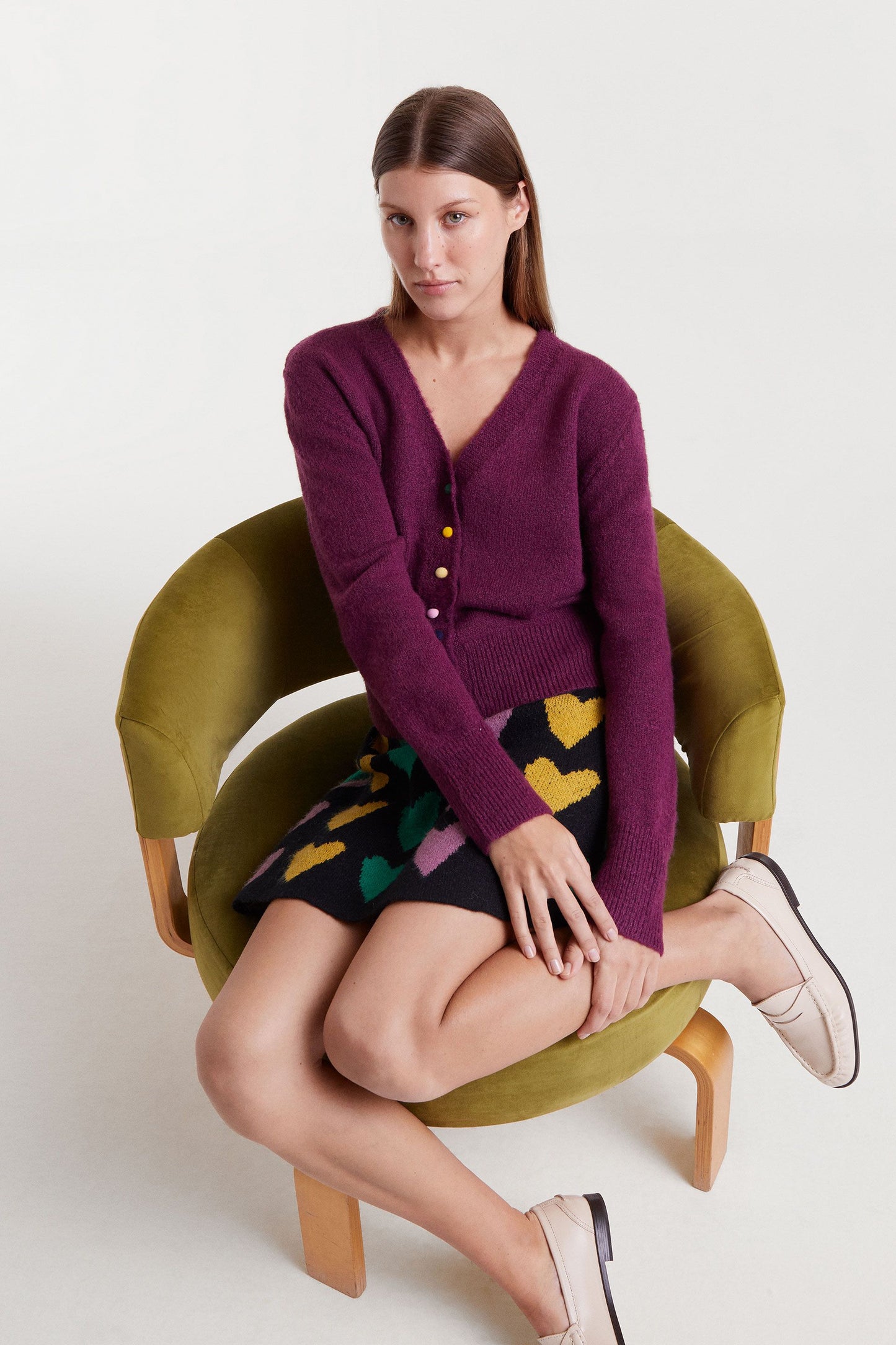 Burgundy Knitted Cardigan