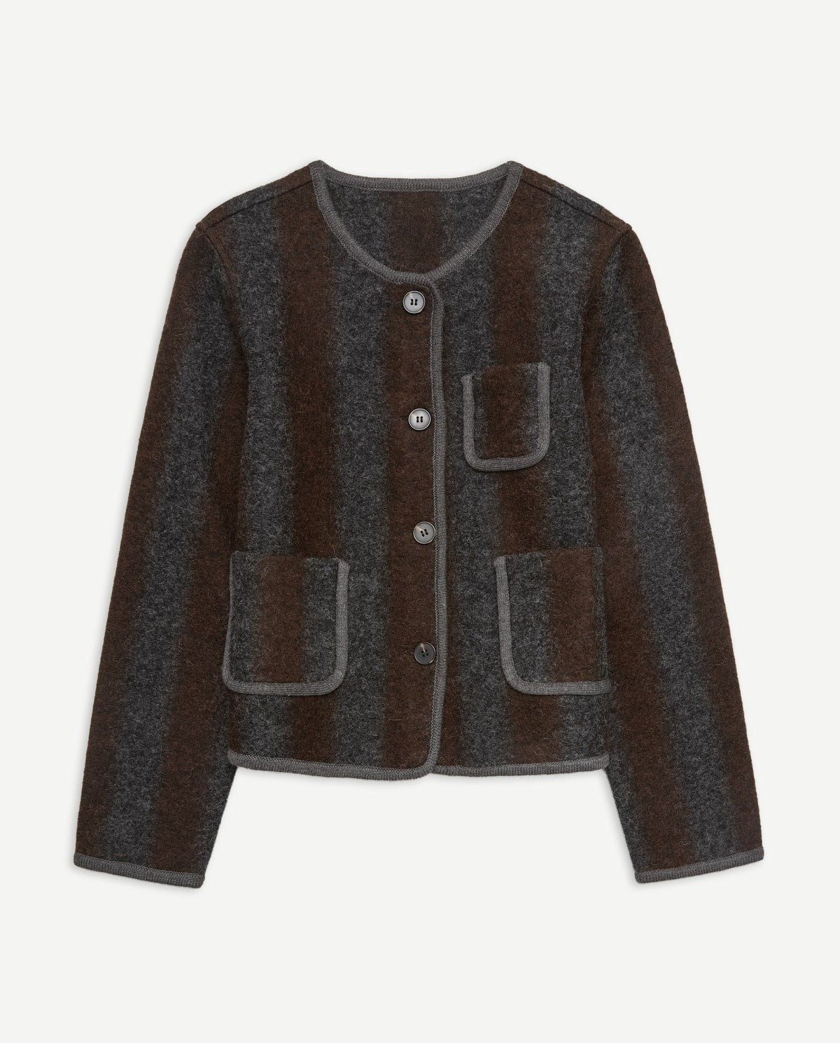Striped Boiled-Wool Blend Short Jacket