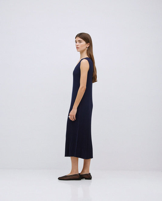 Navy Blue Long Flared Camisole Dress