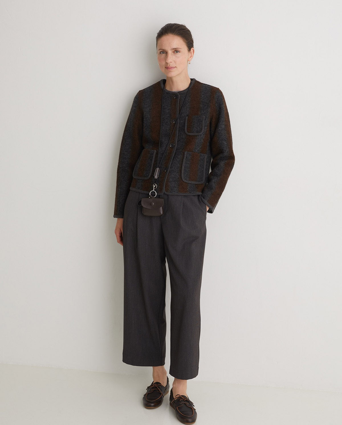 Striped Boiled-Wool Blend Short Jacket