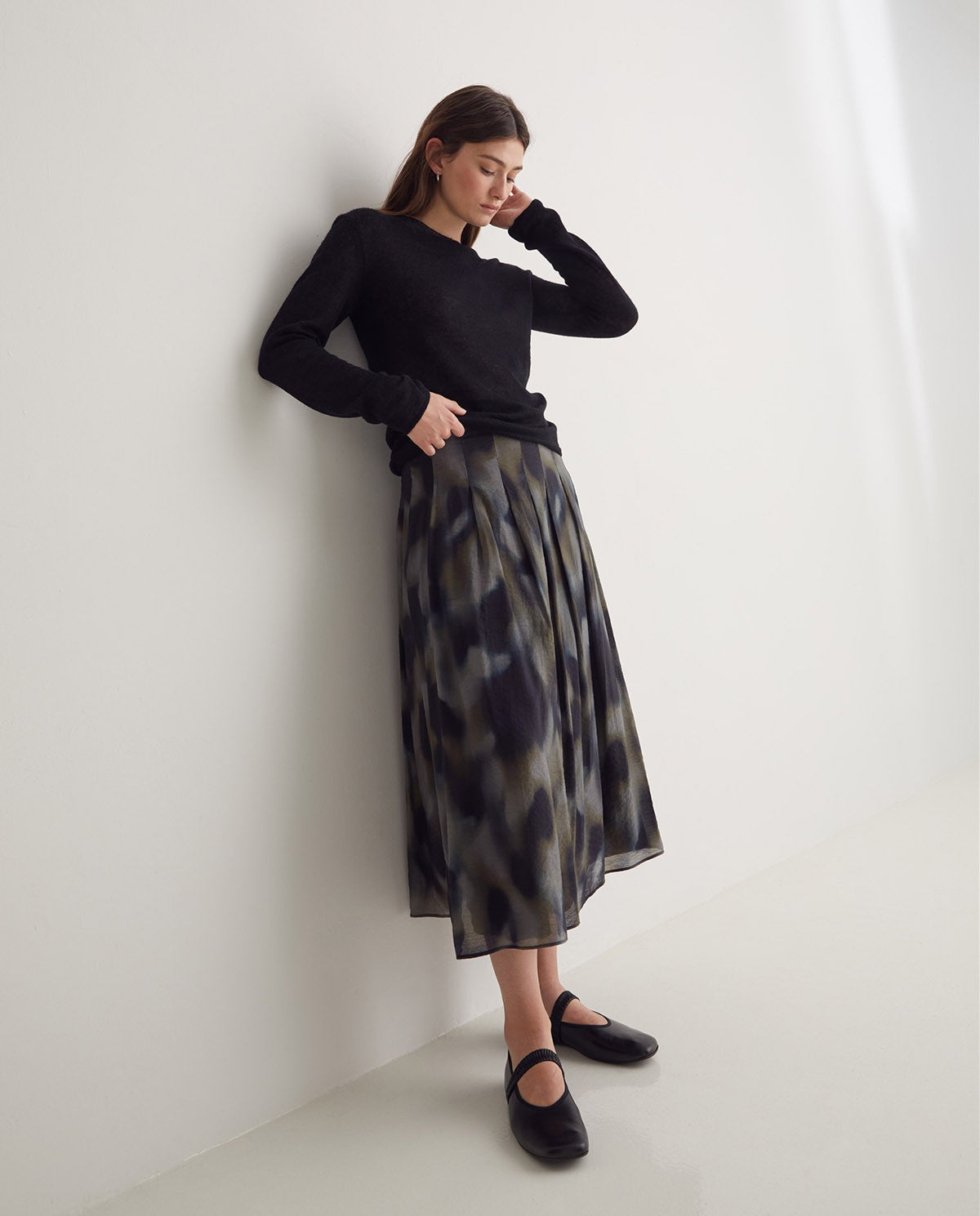Multicolour Flared Print Midi Skirt