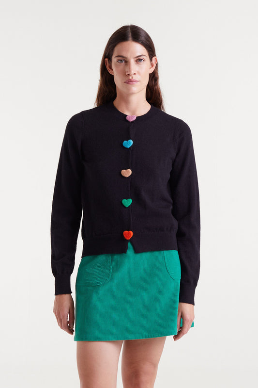 Black Knitted Cardigan with Heart Detail