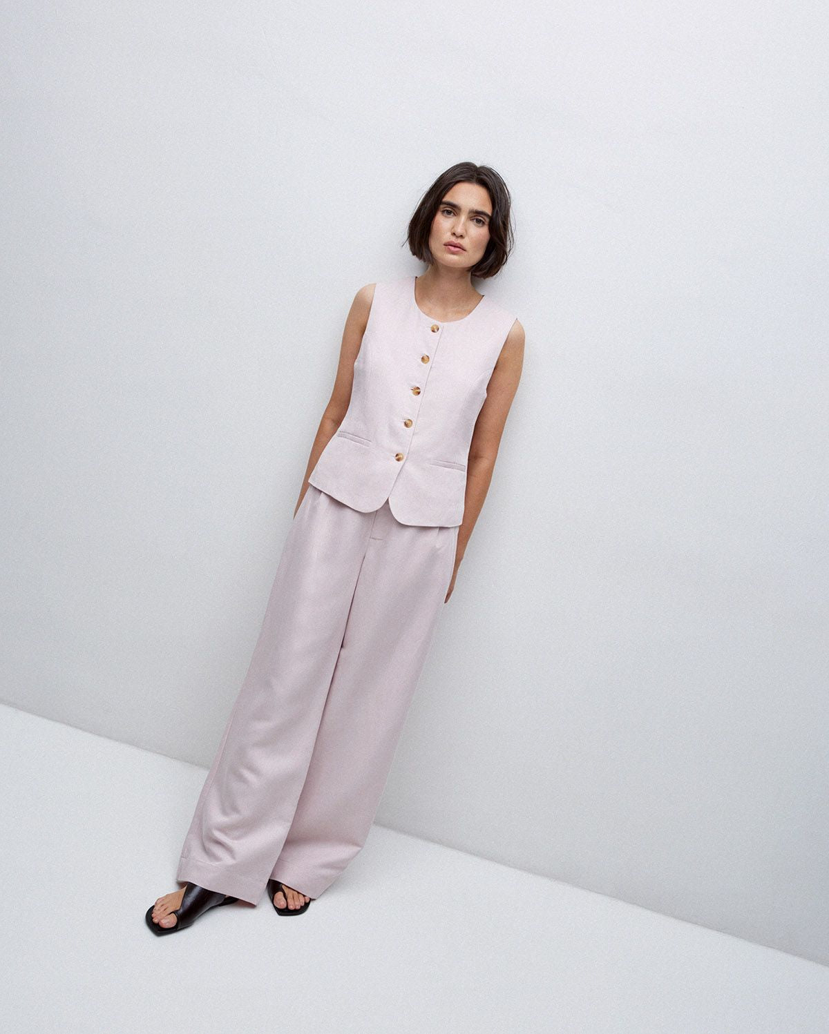 Pink Linen-Blend Vest