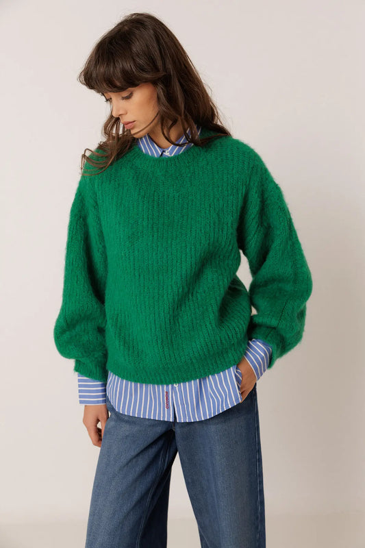 Green Brushed-Effect Mohair Sweater