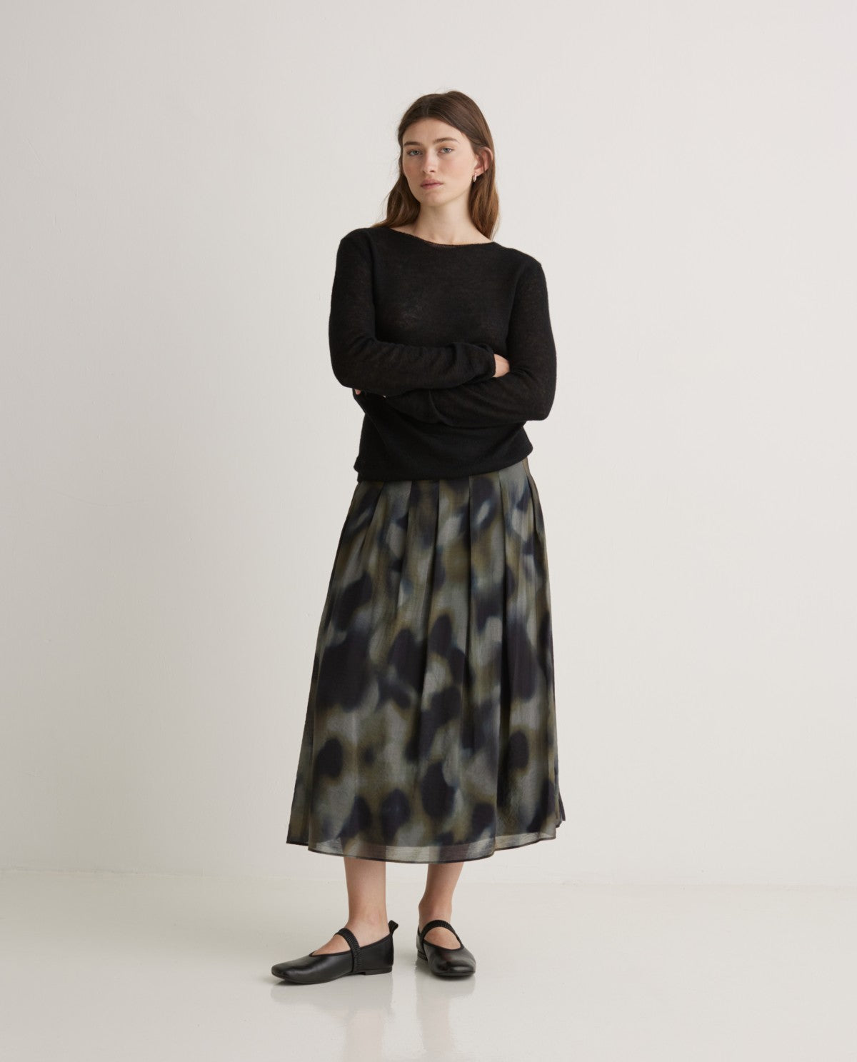Multicolour Flared Print Midi Skirt