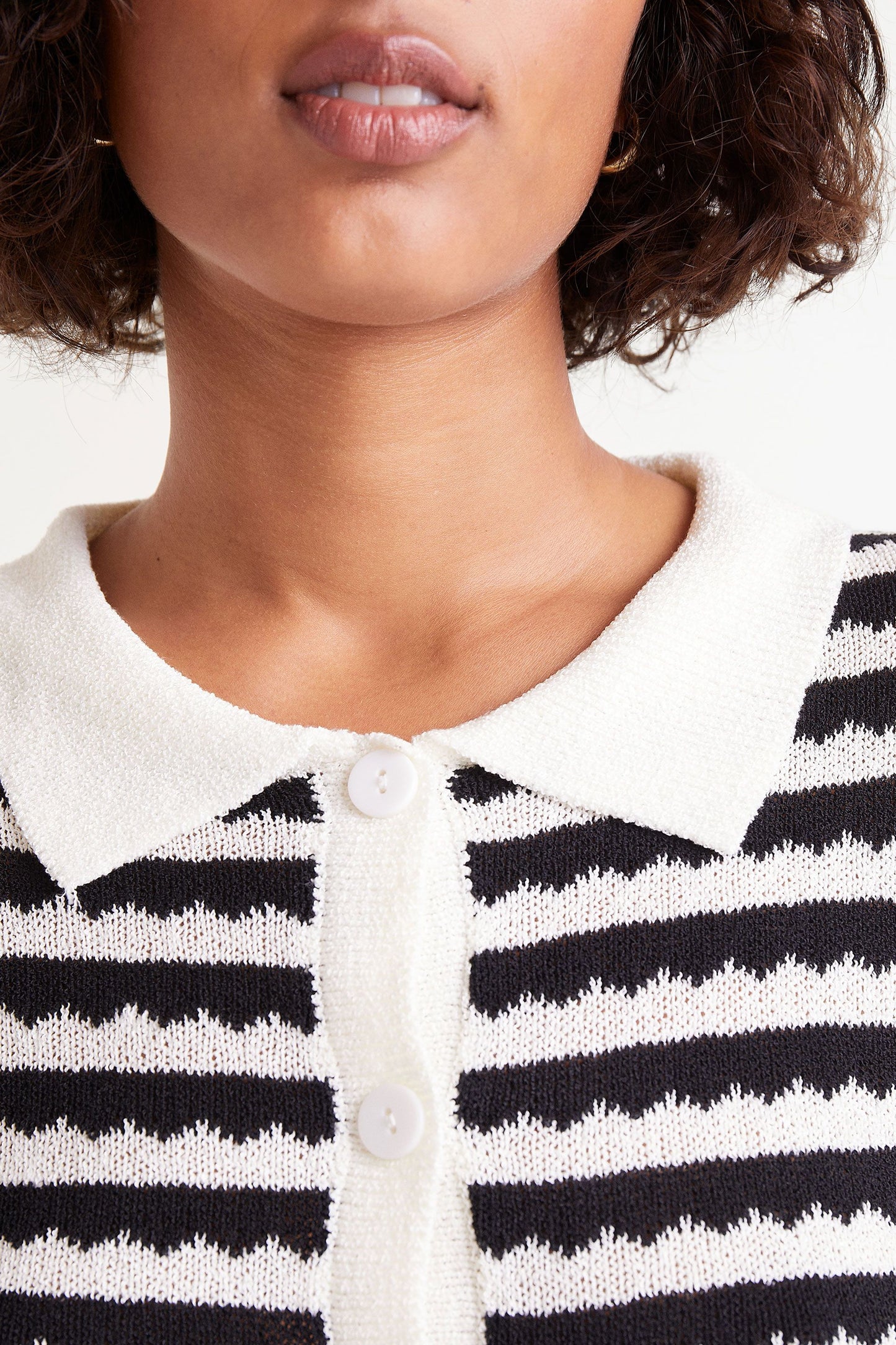 Black Striped Polo Collar Cardigan