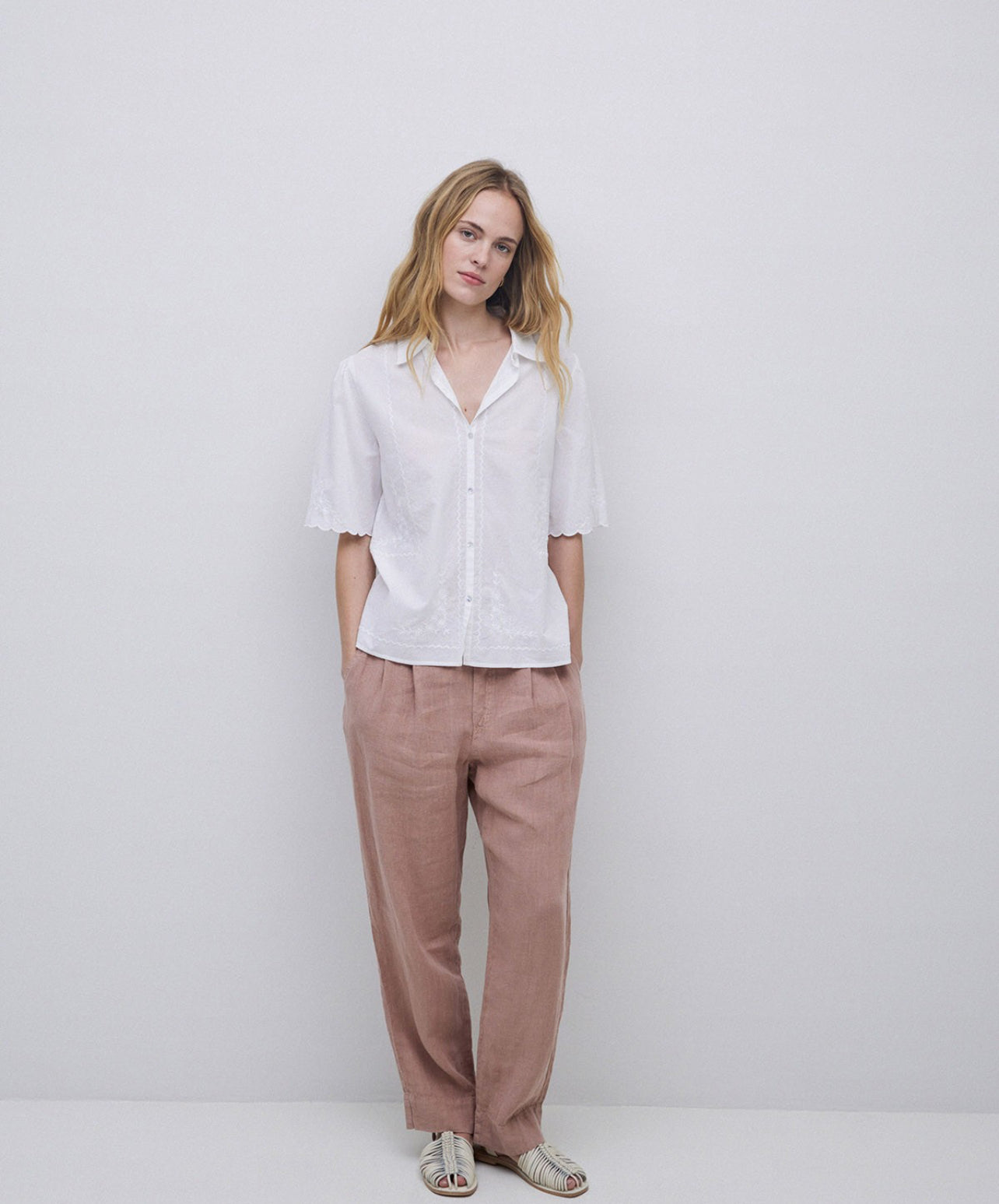 White Cotton Shirt With Embroidery