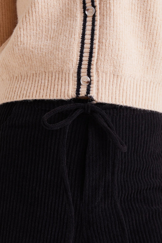 Black Elasticated Corduroy Straight Pants