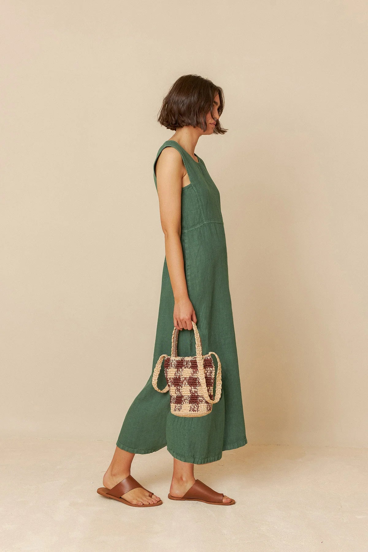 Green Linen Midi Dress