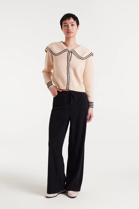 Black Elasticated Corduroy Straight Pants