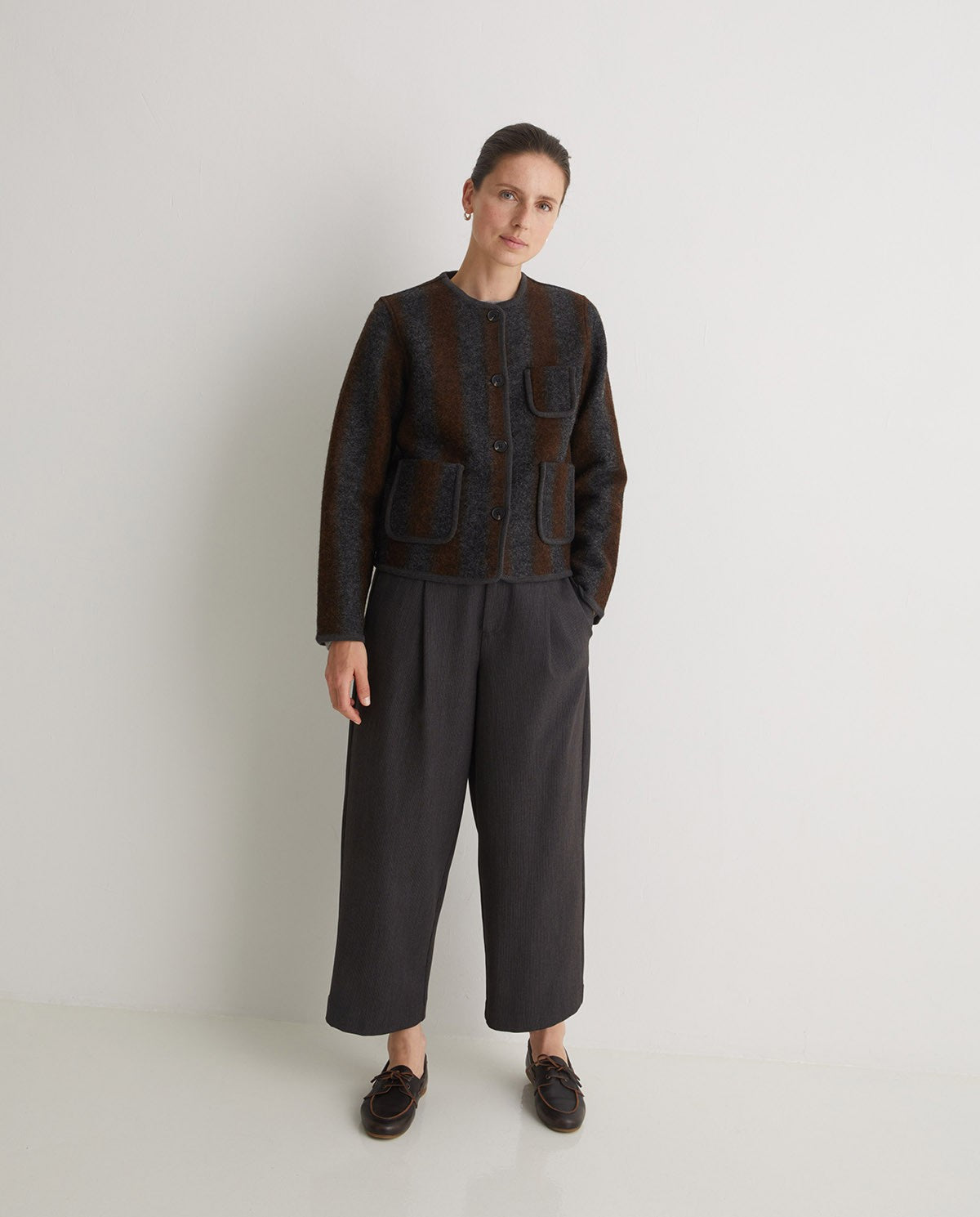 Striped Boiled-Wool Blend Short Jacket
