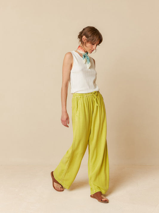Green Wide Leg Linen Trousers