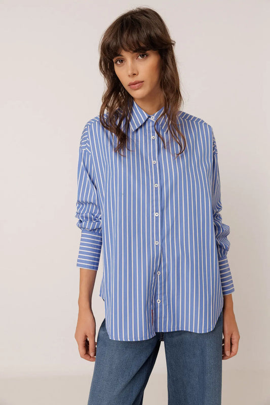 Blue Masculine Multi position Striped Shirt
