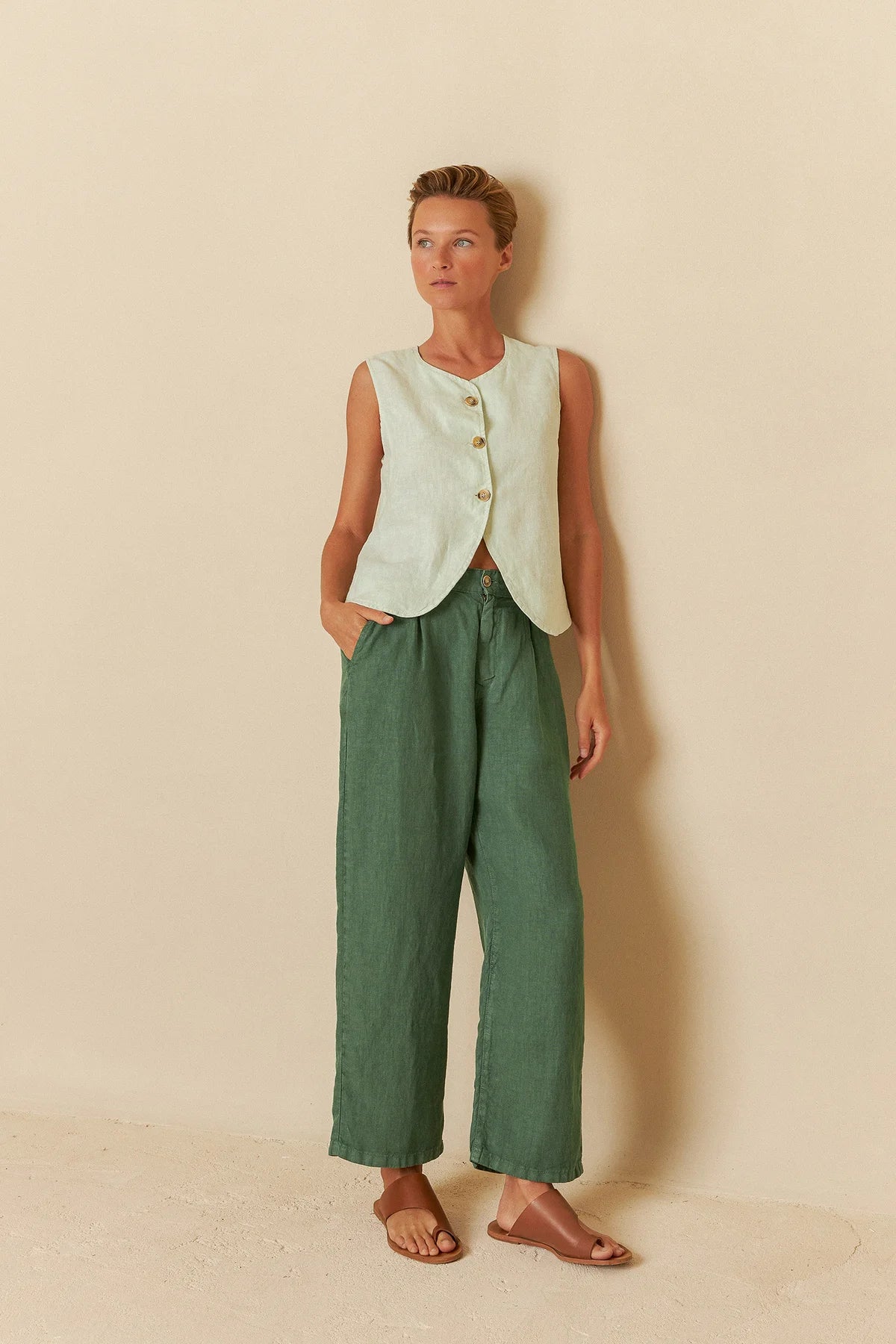 Soft Green Linen Vest