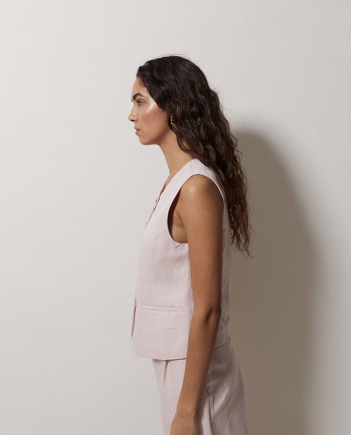 Pink Linen-Blend Vest