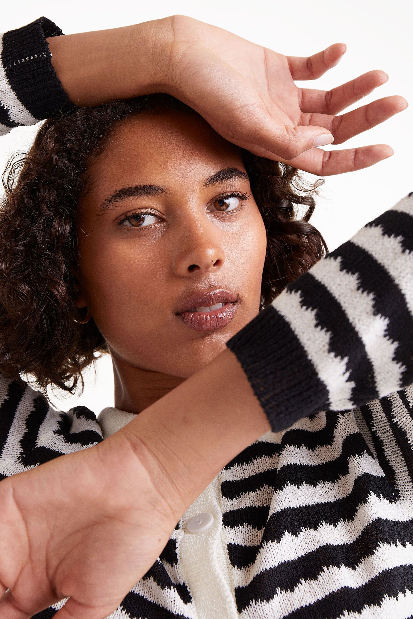 Black Striped Polo Collar Cardigan