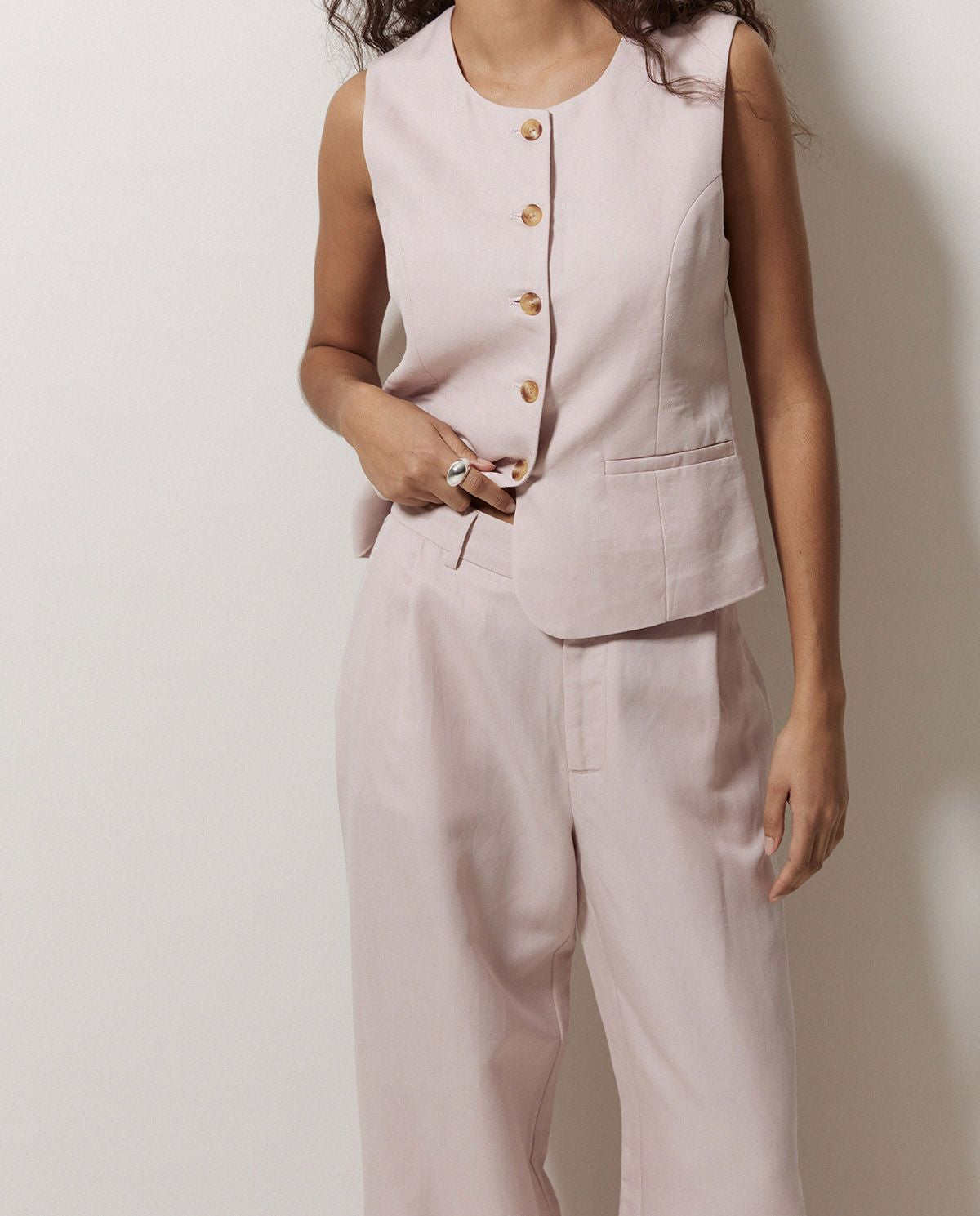 Pink Linen-Blend Vest