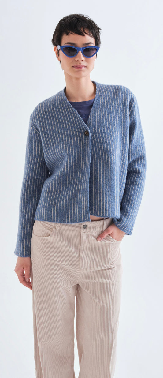 Light Blue and White Striped Cardigan