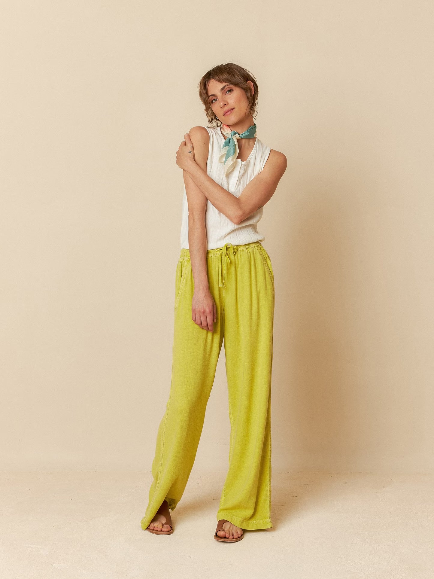 Green Wide Leg Linen Trousers