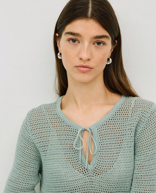 Iight Green Openwork Jumper With Tie