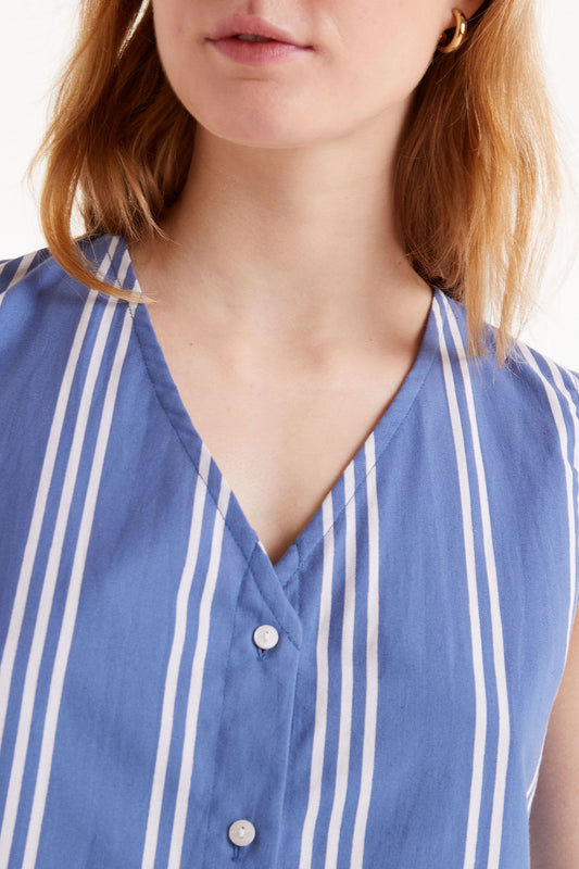 Navy Button-Down Sleeveless Top