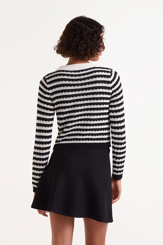 Black Striped Polo Collar Cardigan