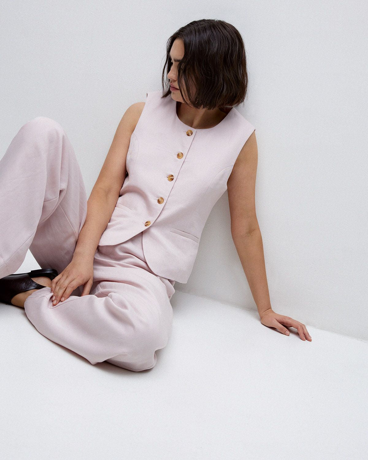 Pink Linen-Blend Vest