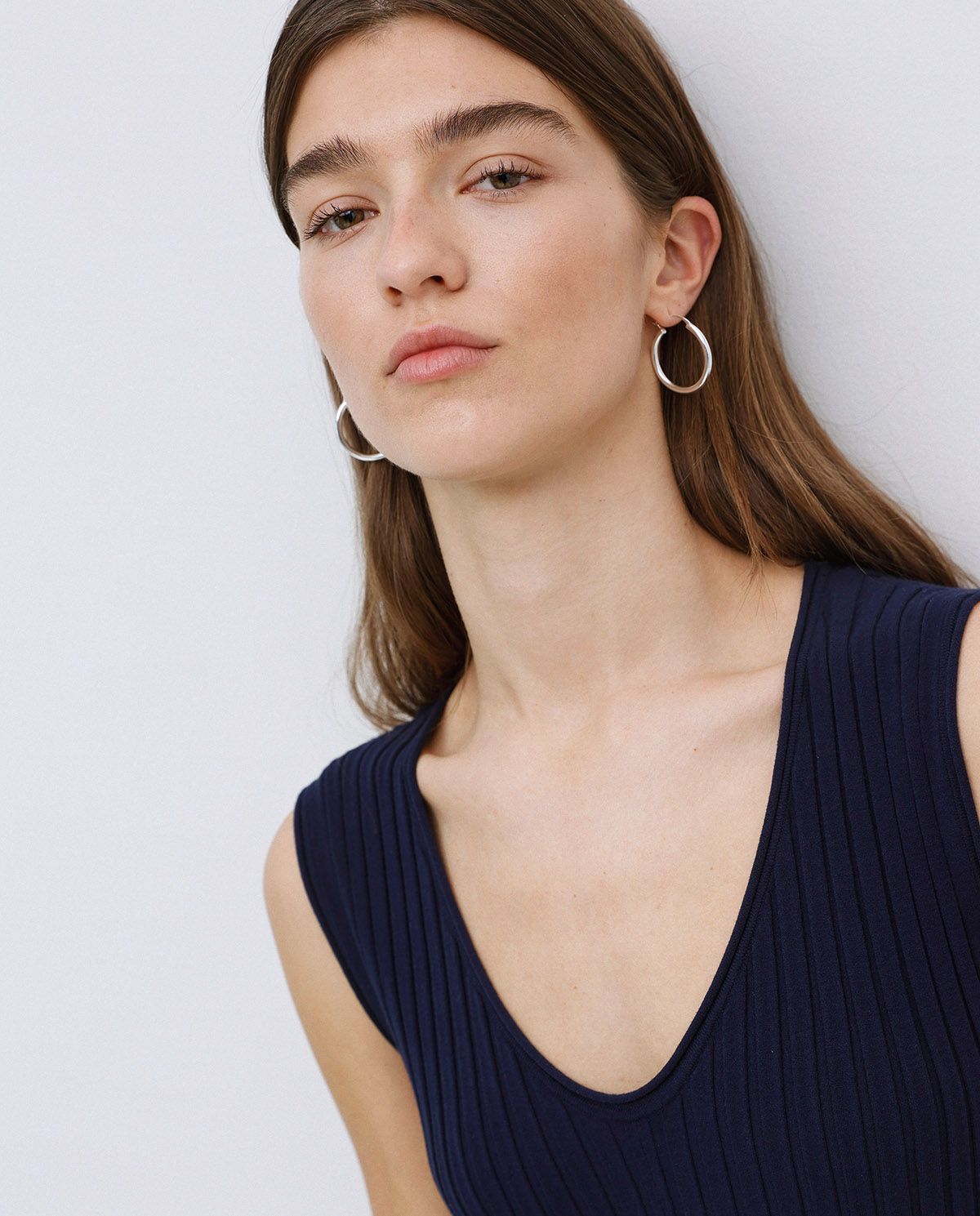 Navy Blue Long Flared Camisole Dress