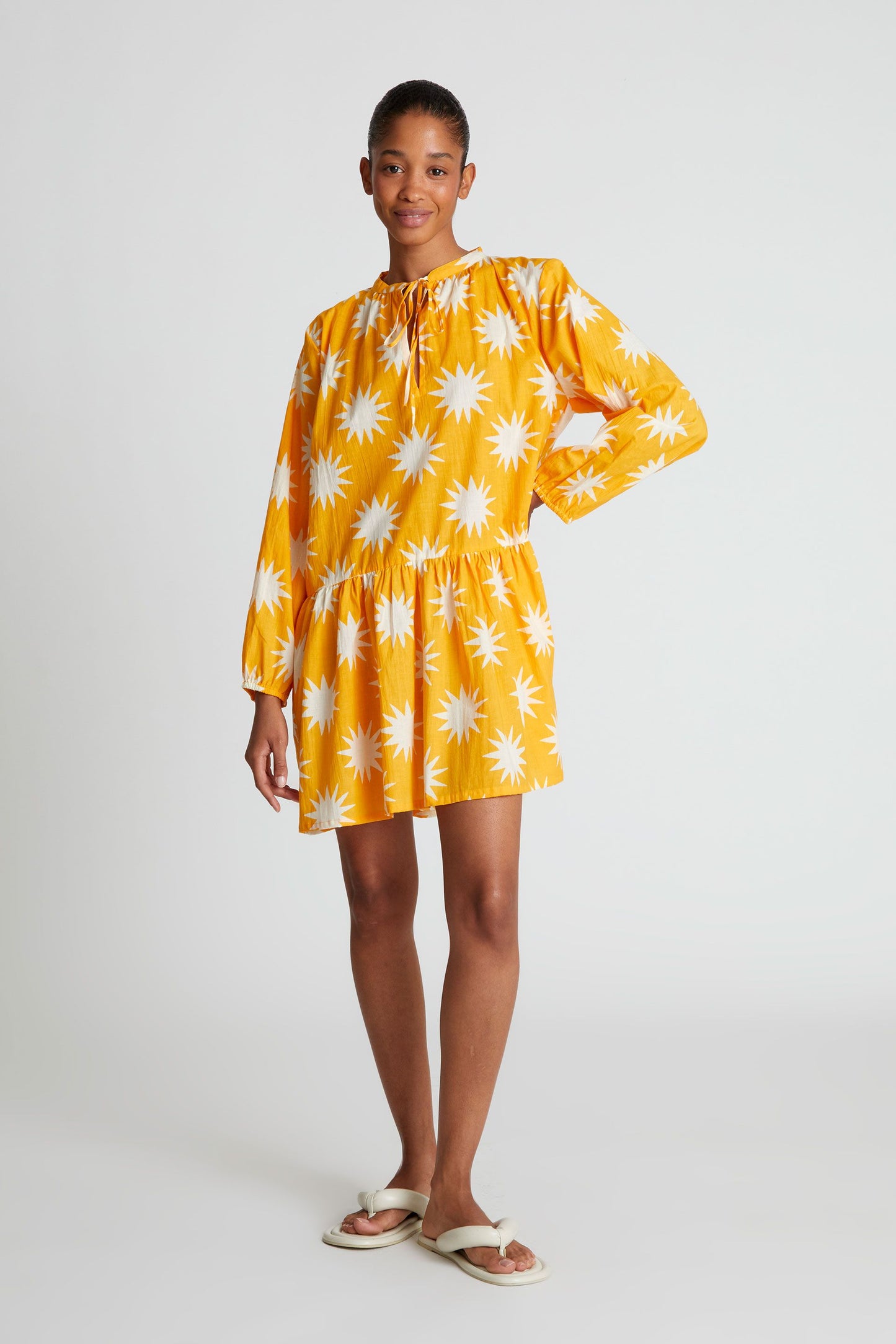 Big Sun Print Long Sleeve Short Dress