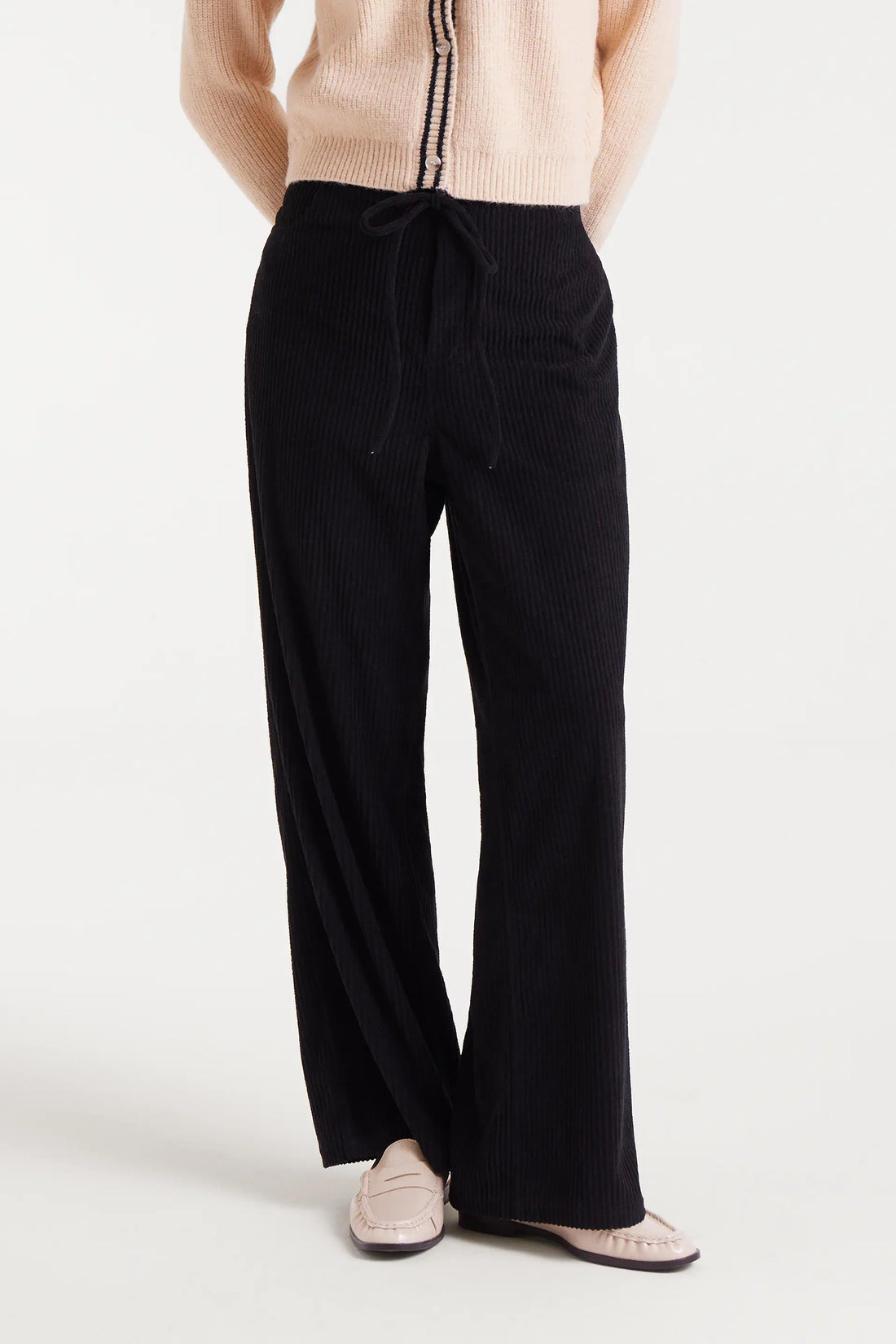 Black Elasticated Corduroy Straight Pants