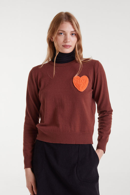 Burgundy knitted Sweater with Heart Print
