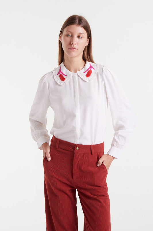 White Shirt with Tulip Embroidery