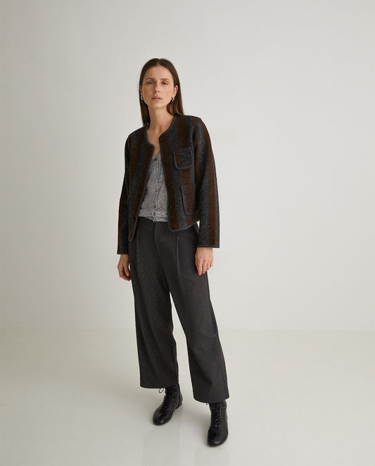 Striped Boiled-Wool Blend Short Jacket