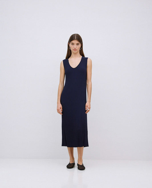 Navy Blue Long Flared Camisole Dress