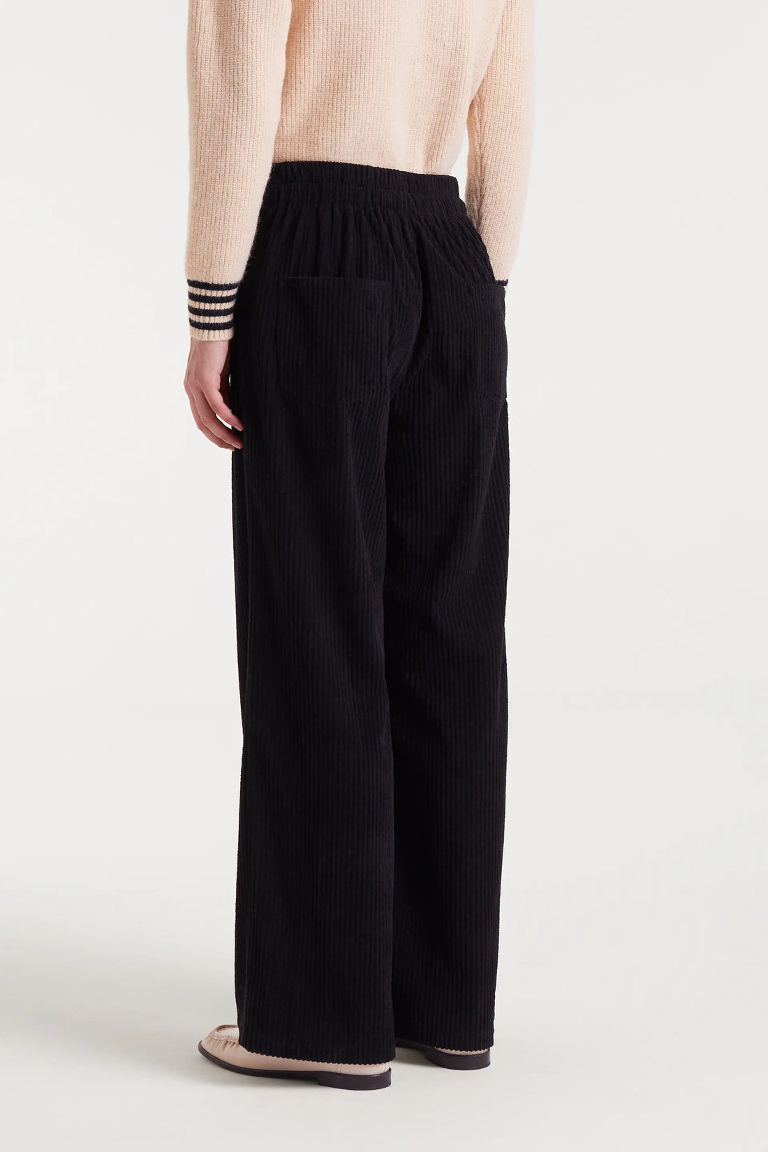 Black Elasticated Corduroy Straight Pants