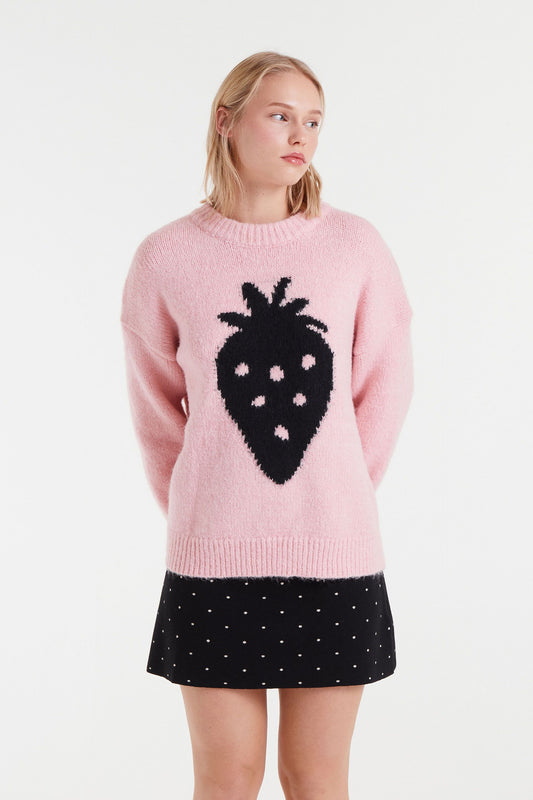 Jacquard knit Sweater with Strawberry Print