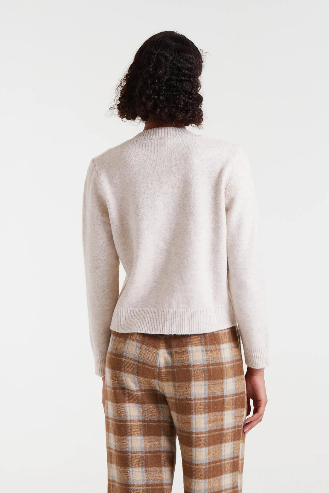 Beige Round Neck Knitted Cardigan