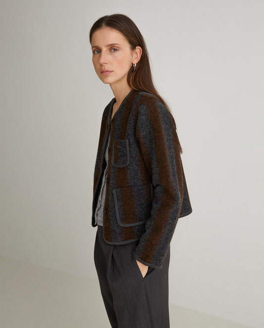 Striped Boiled-Wool Blend Short Jacket