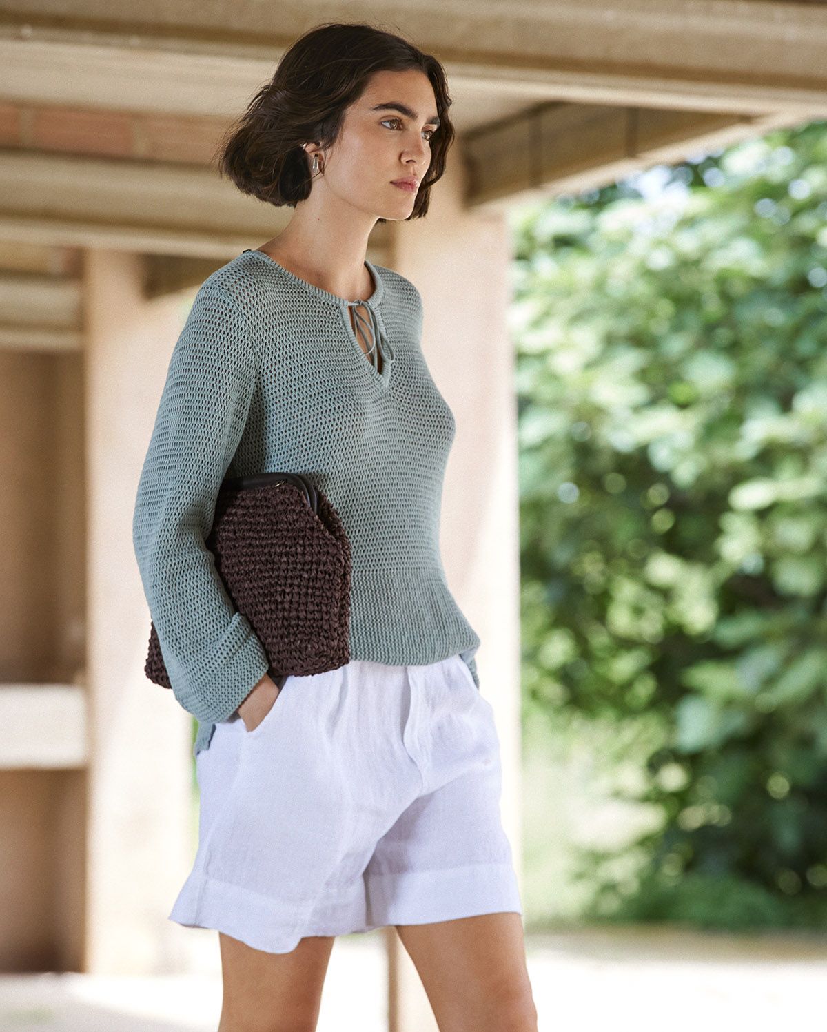 Iight Green Openwork Jumper With Tie
