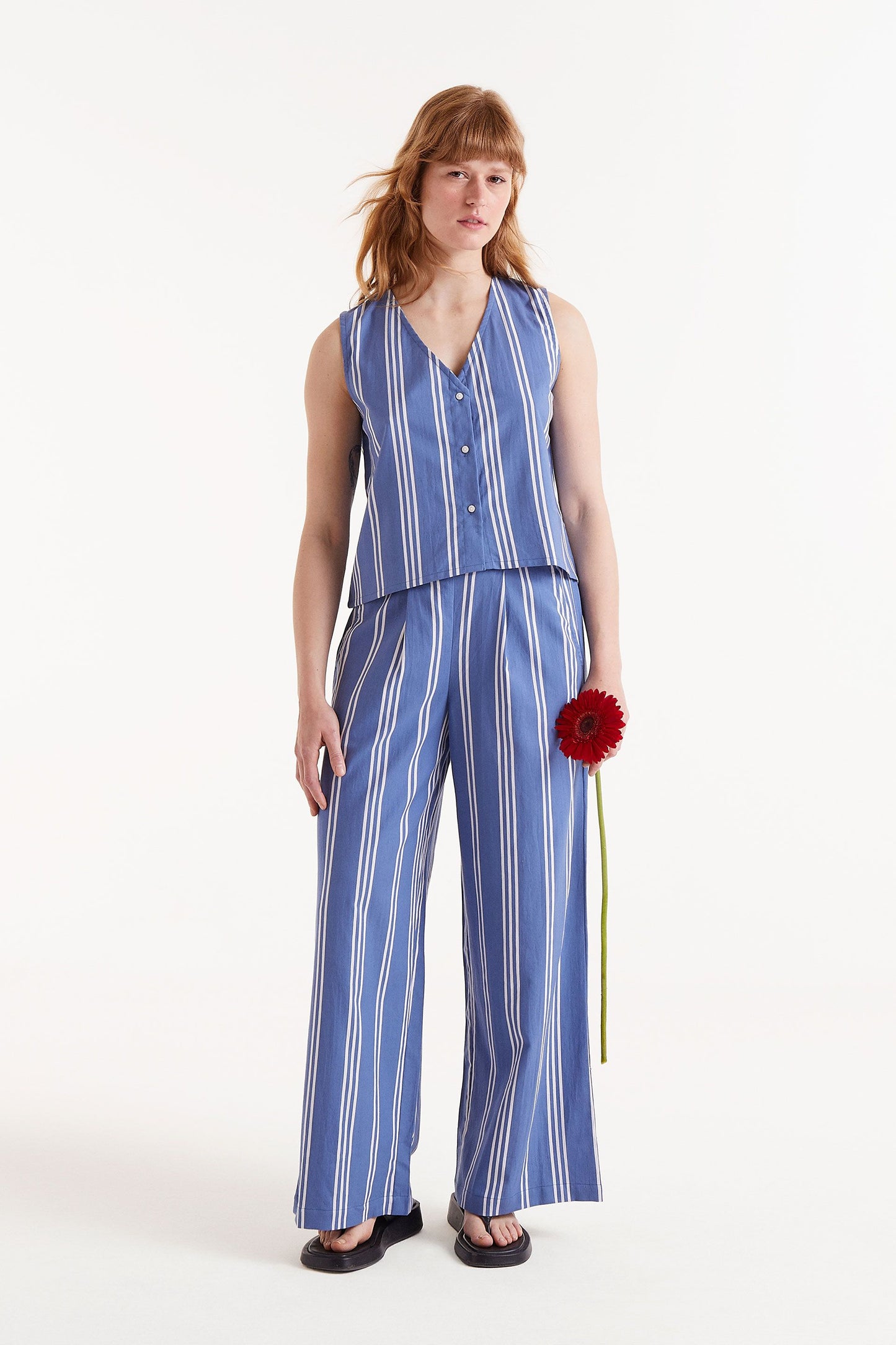 Navy Button-Down Sleeveless Top