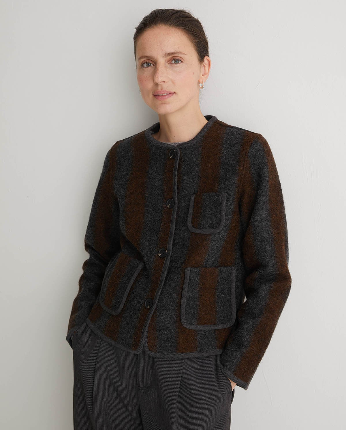 Striped Boiled-Wool Blend Short Jacket