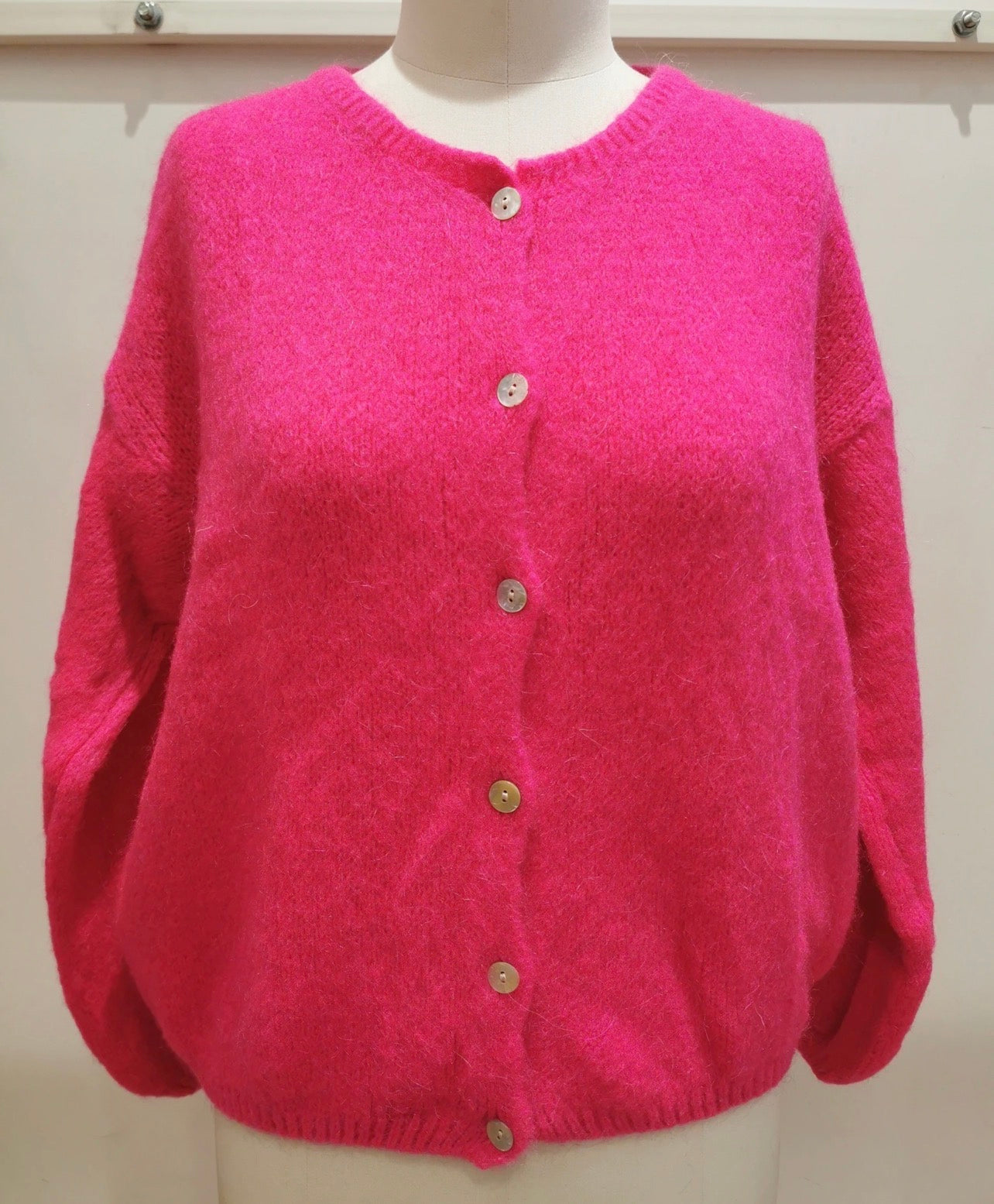 Cozy Fuchsia Pink Mohair Wool Cardigan