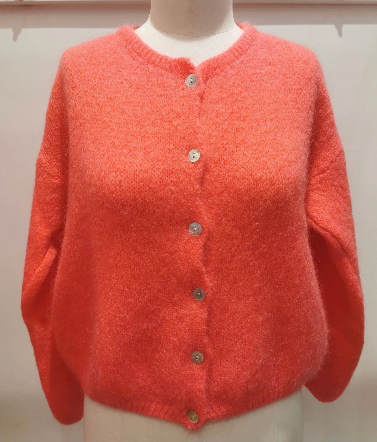 Cozy Coral Mohair Wool Cardigan