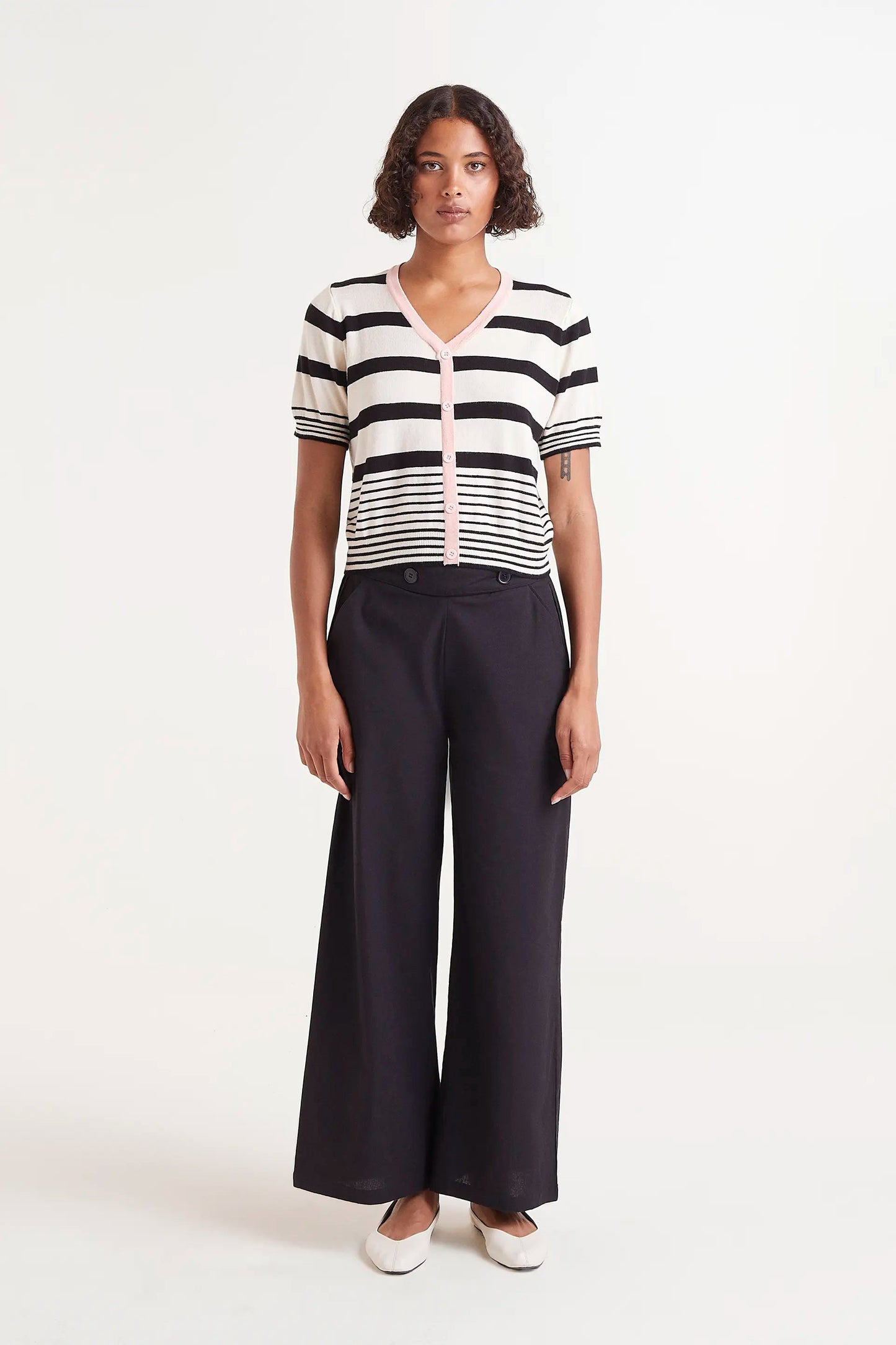 Straight Trousers with Black Buttons