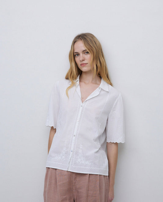 White Cotton Shirt With Embroidery